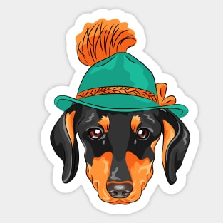 Dachshund dog in a green tyrolean hat Sticker